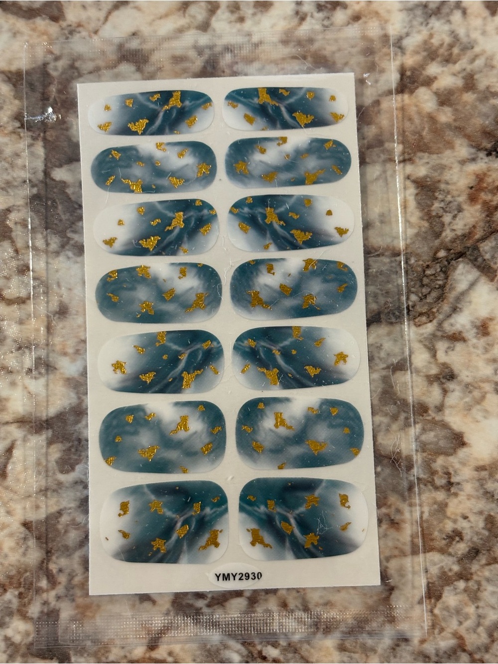 Blue Marble Nail Wraps with Gold Flakes